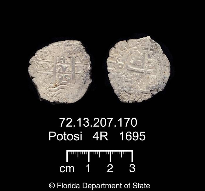 Caption 17- Dated 1695 Four Reales Potosi coin, silver.
