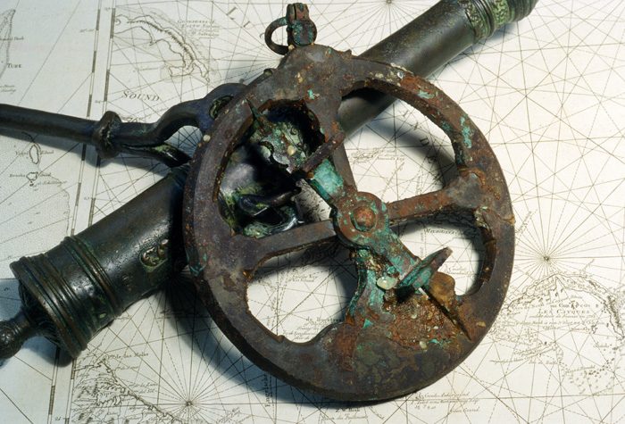 Caption 29- Astrolabe and small deck cannon (swivel gun). - Green Cabin Wreck