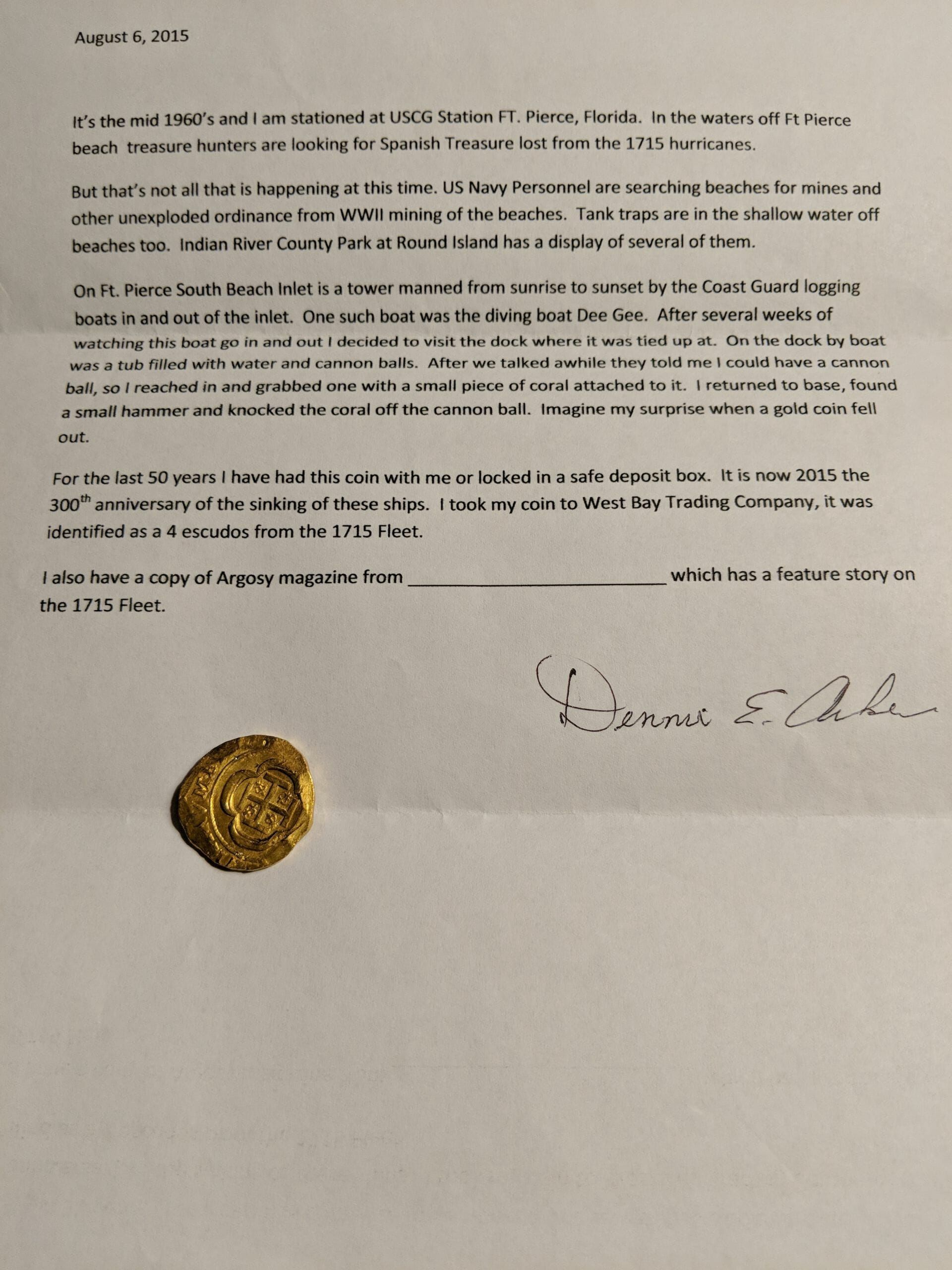 1715 Fleet Society - June 2019 Treasure of the Month Letter