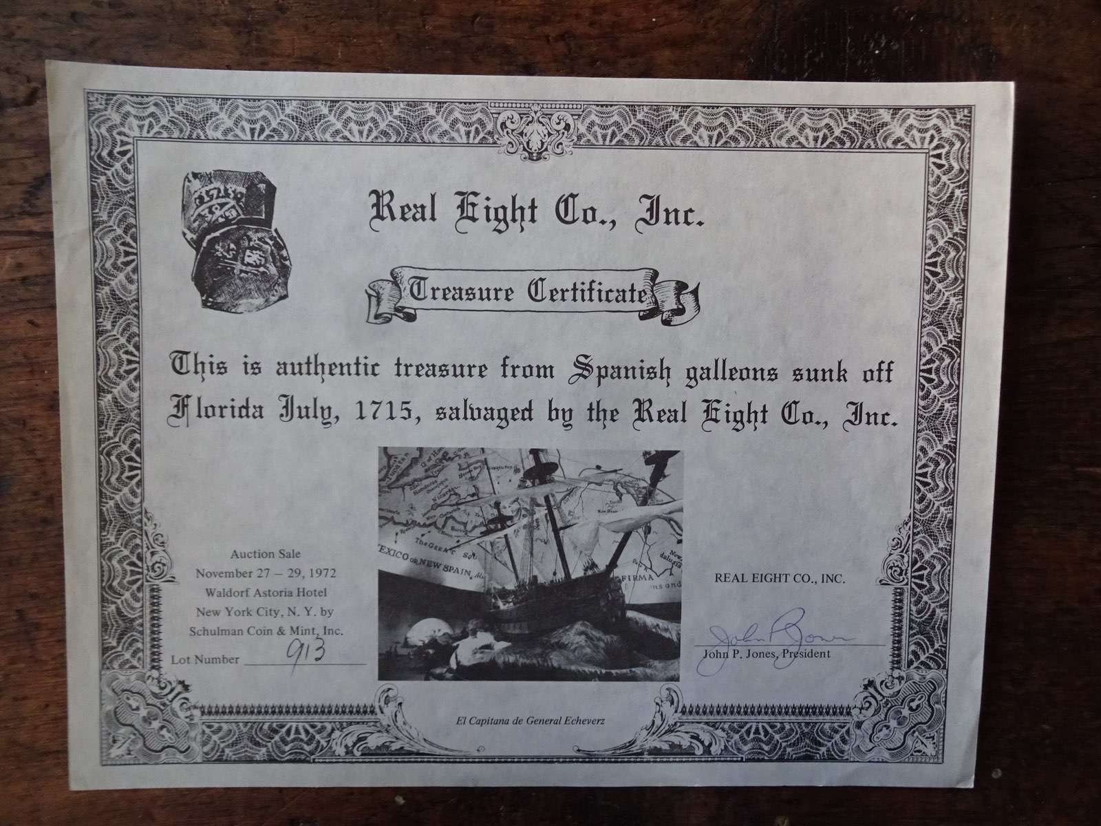 1715 Fleet Society - John Pullin - My First Coin certificate