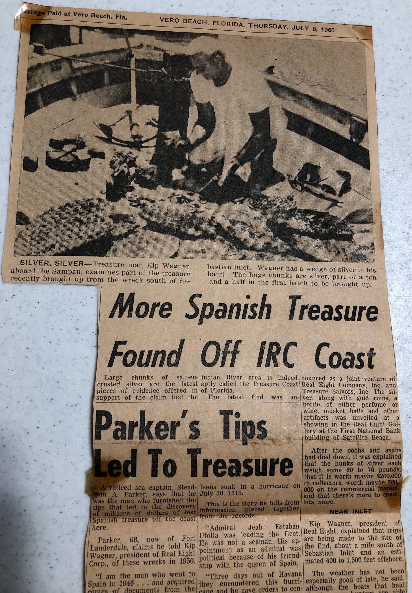 Spanish Treasure Found of IRC Coast Newspaper Article