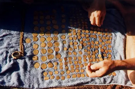 Display of gold coins found on Douglas Beach (1987)