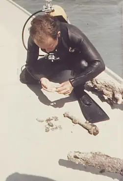 John de Bry with his find of silver coins and pestel Cabin Wreck (1968)