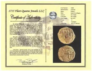1715 Fleet Society Treasure of the Month - March 2015 - Certificate of Authorty