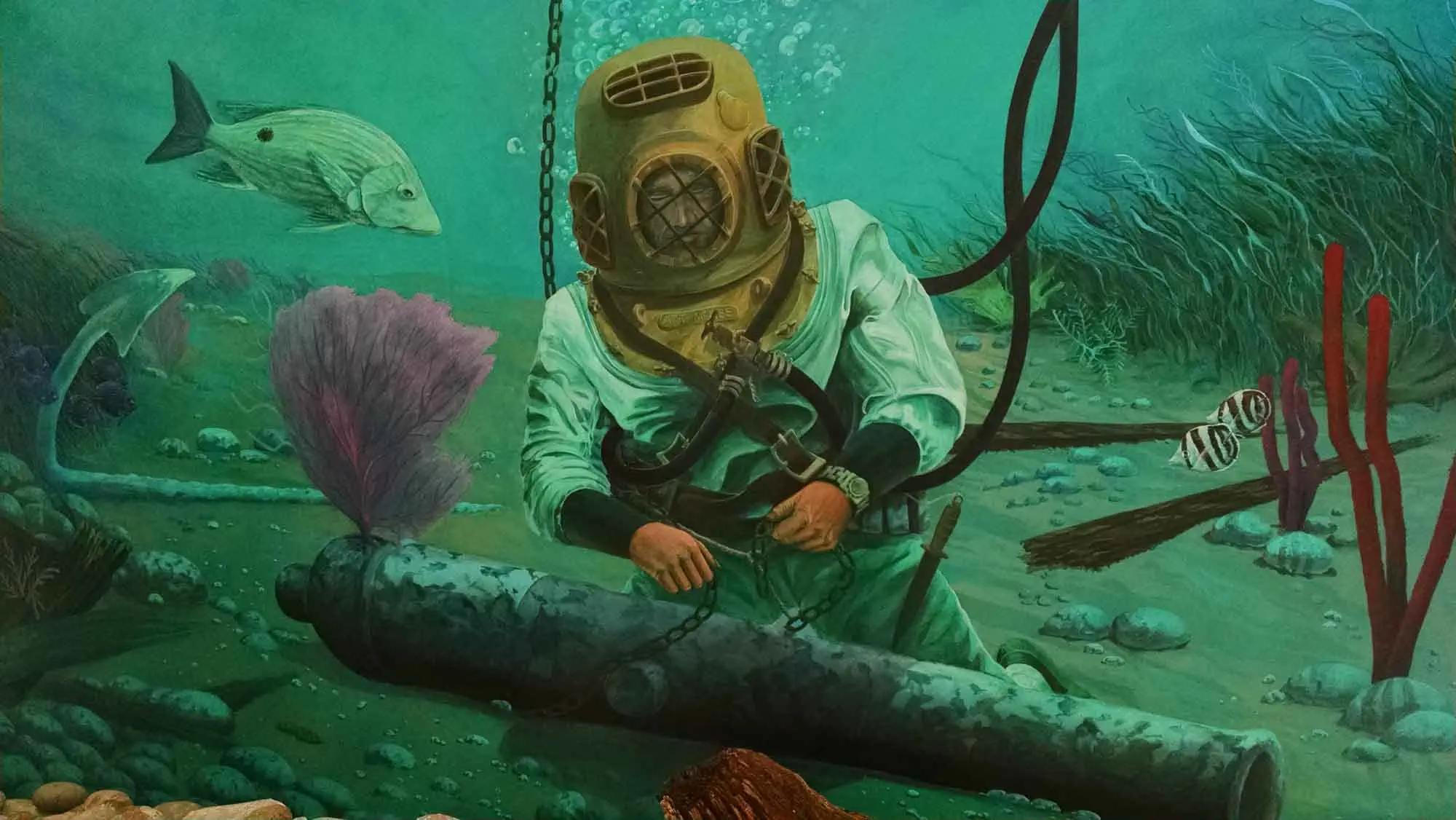GIant Wall painting of Marine Salvager Art McKee