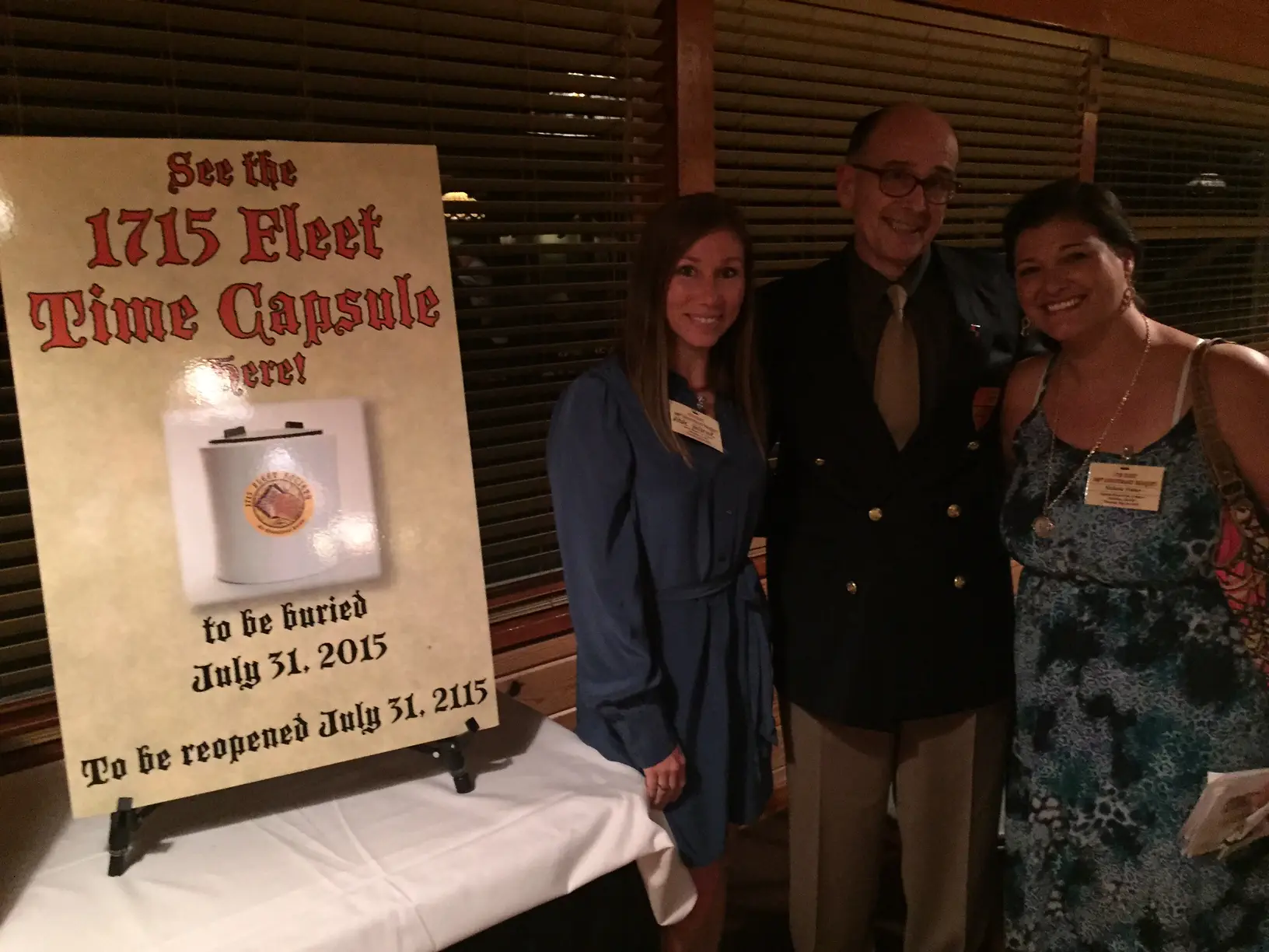 Nicole Capp-Holbrook, Ben Costello and Nichole Abt pose by the Time Capsule